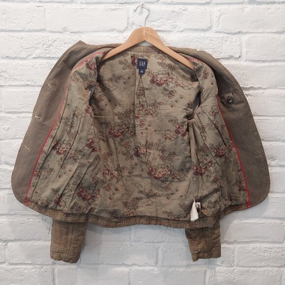 Vintage GAP Jacket Womans 8 Brown Houndstooth Plaid Patchwork Blazer Y2K Cotton. - Picture 3 of 16